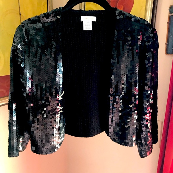 Vtg Cache Black Sequin Bolero Shrug Cropped Jacket Petite Small Whimsigoth Glam - Picture 1 of 16